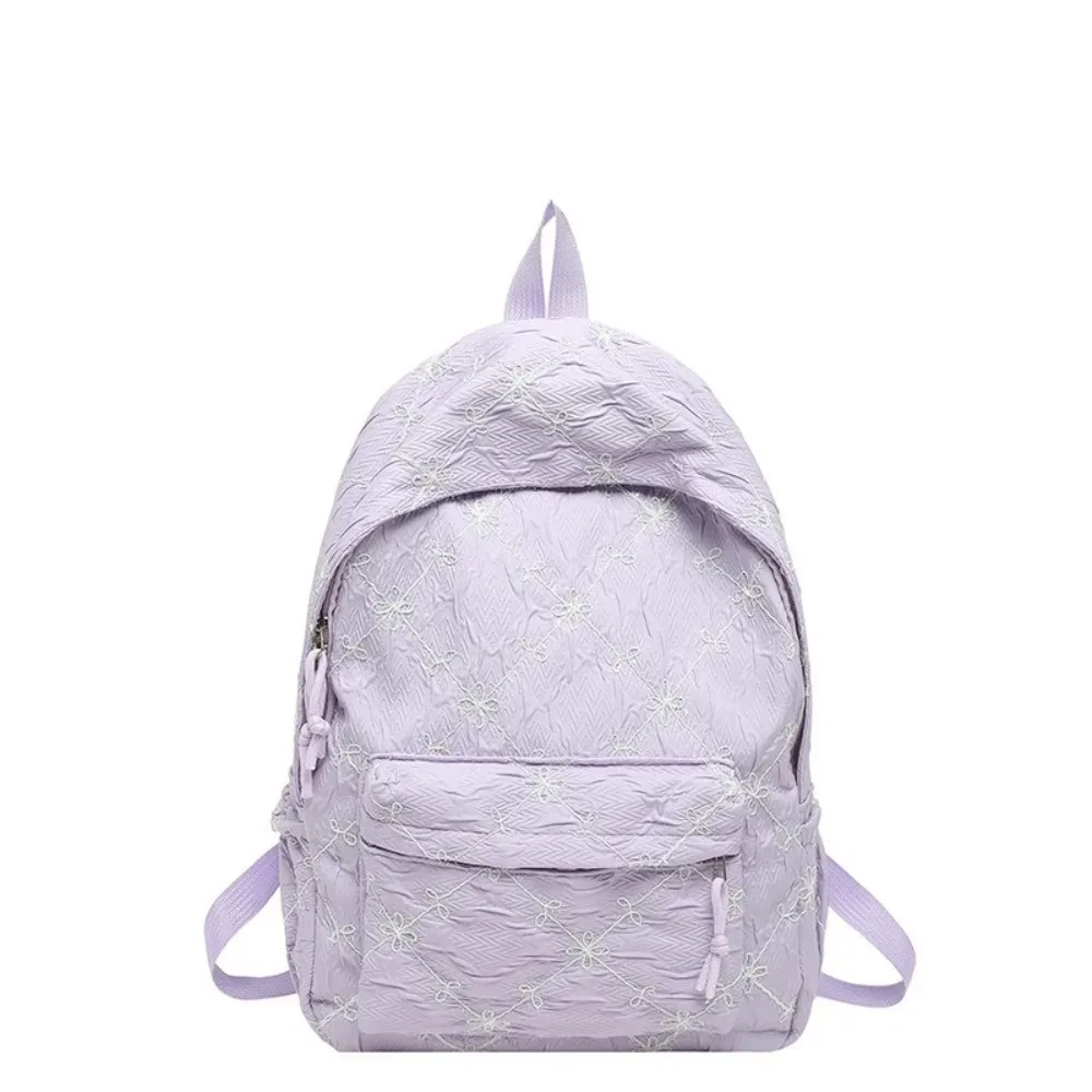 sac à dos mignon et élégant avec nœud, minimaliste, en nylon uni, multi-poches, léger, idéal pour les étudiants et l'école au quotidien.