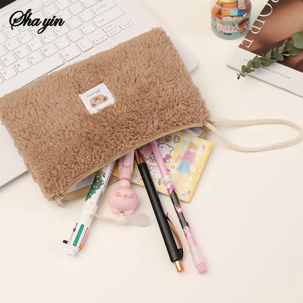 grande capacité mignon en peluche voyage cosmétique rouge à lèvres sac de rangement femmes kits de maquillage sacs à main organisateur portefeuille trousse à crayons pochette sac