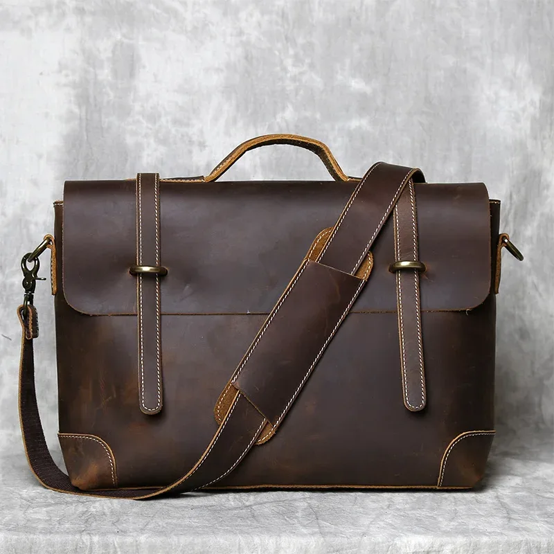 sac à main rétro en cuir pour hommes, sac à bandoulière avec couche supérieure en cuir de vache, porte-documents crazy horse, sacoche d'ordinateur de grande capacité, nzpj