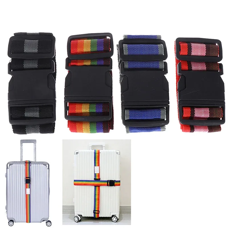 sangle de bagage arc-en-ciel réglable, emballage de ceinture croisée, structure de voyage, environnement de bagage, 180cm, 1pc