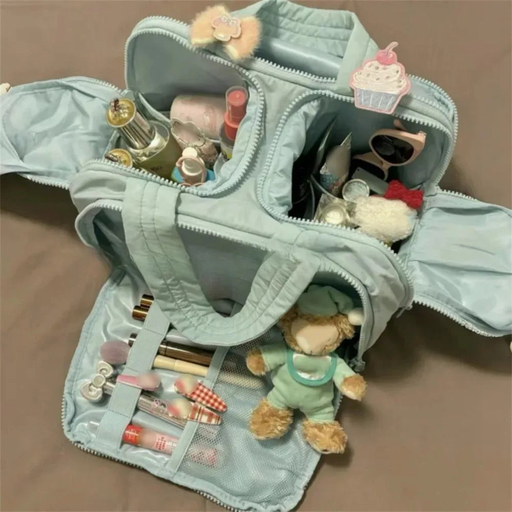 sac de toilette de voyage multi-poches avec fermeture éclair, poignée confortable, compartiments séparés pour articles secs et humides, ouverture double face