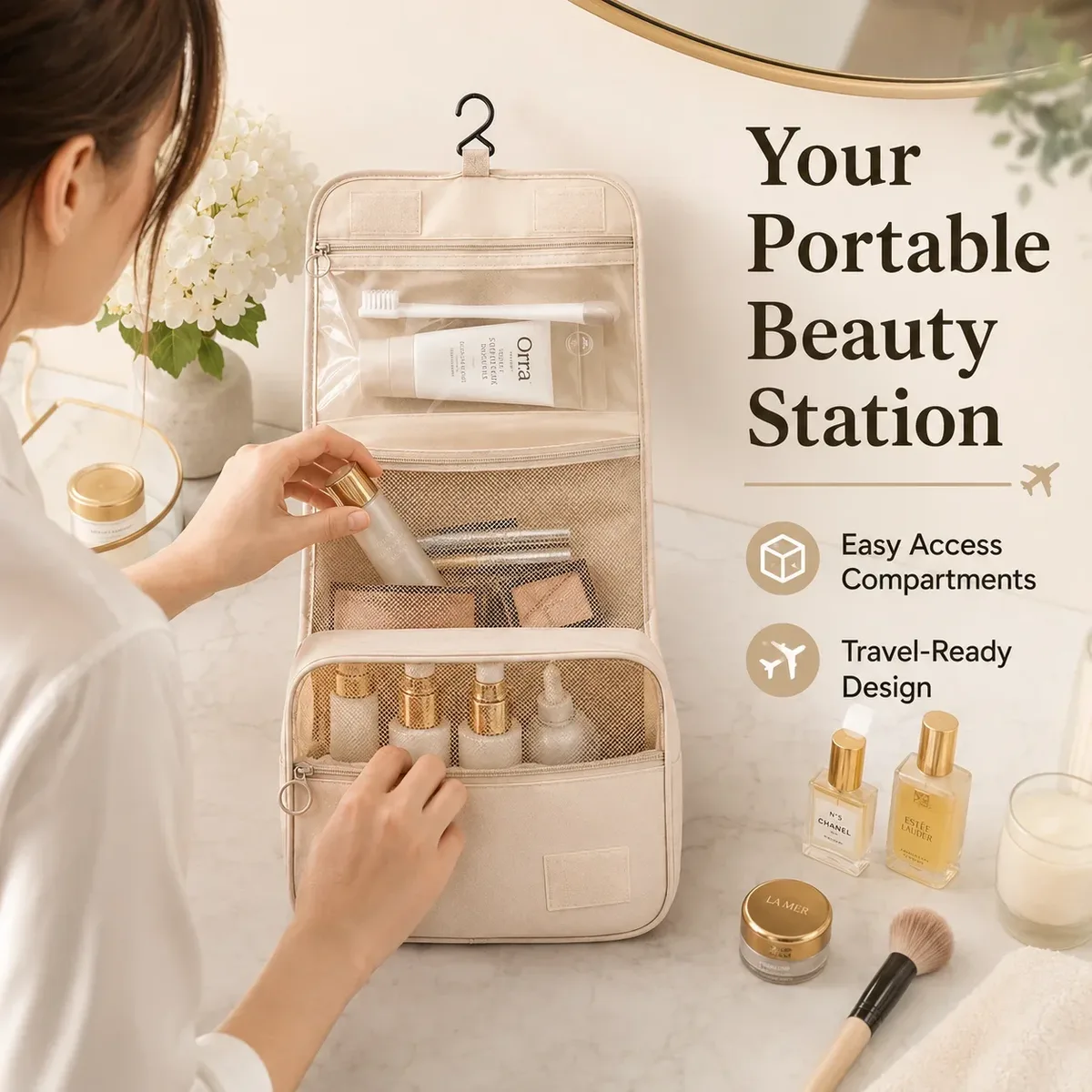 trousse de toilette de voyage portable grande capacité avec compartiment humide/sèche pour cosmétiques – vente en gros