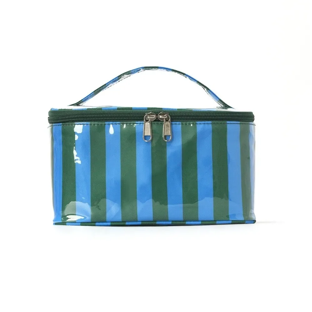 sac de rangement pour articles de toilette à rayures, en pvc imperméable, étui organisateur de maquillage, sac de voyage léger et durable pour cosmétiques