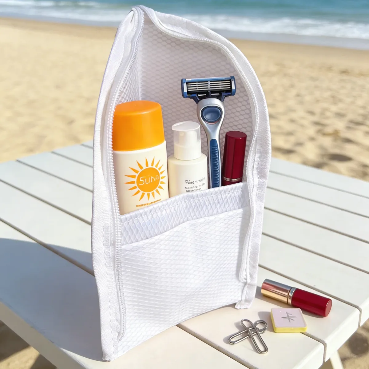 trousse de toilette en maille portable, sac de rangement de voyage, organisateur de toilette autoportant, pochette étanche pour brosse à dents, idéal pour salle de bain, salle de sport, hôtel