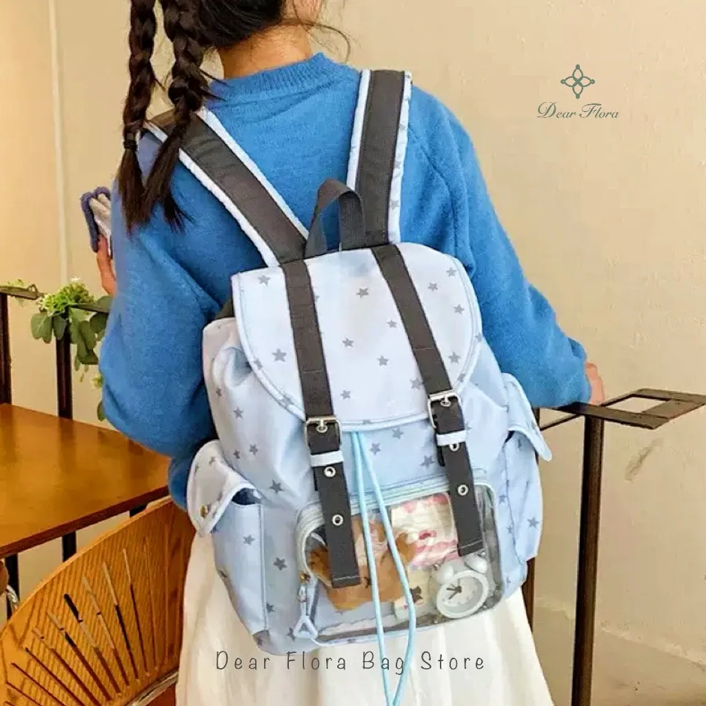 nouveau sac à dos ita bleu ciel tendance et adorable, transparent, grande capacité, pour femme, idéal pour l'école et les trajets quotidien, avec compartiment diy pour affichage personnalisé