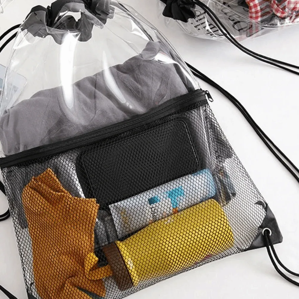 sac à dos portable à cordon de serrage de grande capacité, sac de plage pliable, sac transparent en pvc, sac de natation, sac à bandoulière, sac jelly, sac de sport