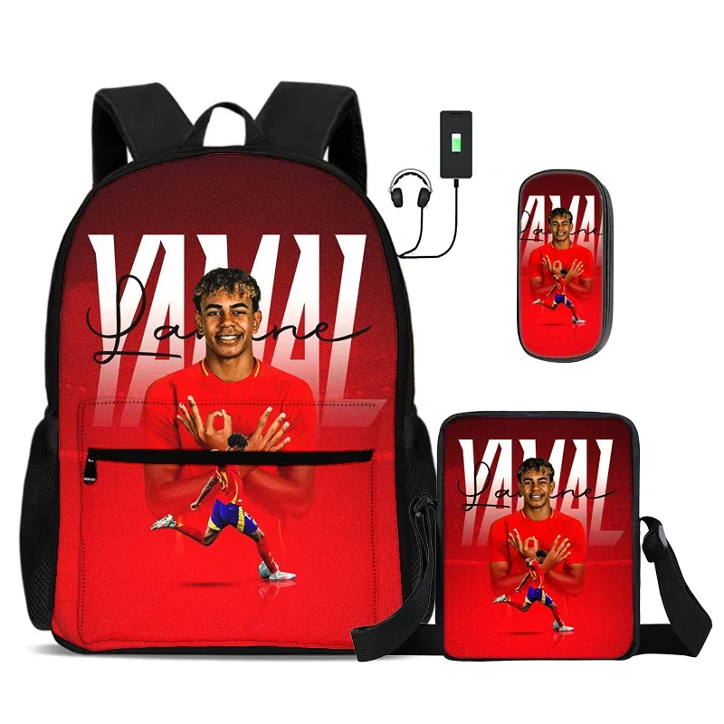 ensemble de 3 sacs à dos scolaires pour enfants avec sac à bandoulière et trousse à crayons, sac à dos l-lamin yamal avec interface usb