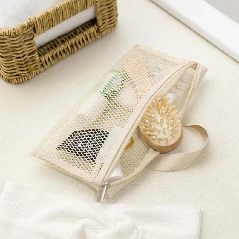 sac de rangement de plage en maille de nylon, sac de rangement de voyage portable pour brosse à dents et dentifrice, étui conteneur hoaccessrespiration