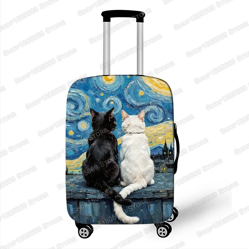 peinture à l'huile van gogh chat noir housses de bagages pour voyage la nuit étoilée housses de valise boîtier de chariot housse de protection cadeau