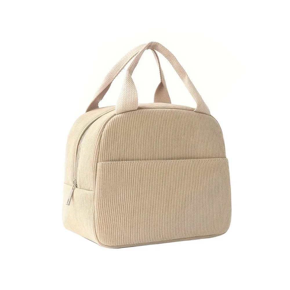 sac isotherme compact en velours côtelé, sac à déjeuner portable, sac de rangement grande capacité, sac à main minimaliste pour pique-nique