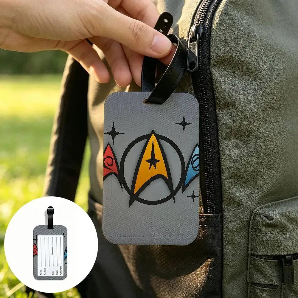 étiquette d'identification de bagage anti-perte en pvc avec logo star t-treks, porte-carte d'informations amovible, étiquette de bagage de voyage