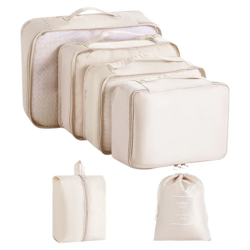 ensemble de rangement de voyage : sacs de rangement pour vêtements, chaussures, articles de toilette et maquillage, grande capacité, valise portable, sac de classification