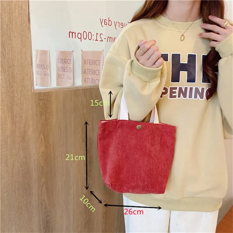 petit sac fourre-tout en velours côtelé de style coréen pour femmes et filles, mini sacs à main, sacs à lunch, shopping, grill, poudres à main, mignon