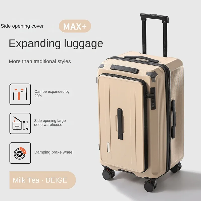 valise à ouverture latérale 28 pouces, grande capacité, extensible, valise à roulettes épaissie 24/26 pouces, valise cabine 20 pouces avec 5 roues