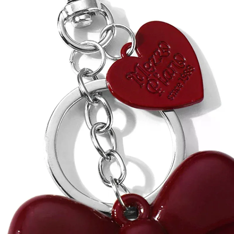 porte-clés simple et délicat avec breloque cœur rouge, nœud et miroir, style y2k, pour téléphone portable, voiture, écouteurs, sac à dos, bijou, cadeau