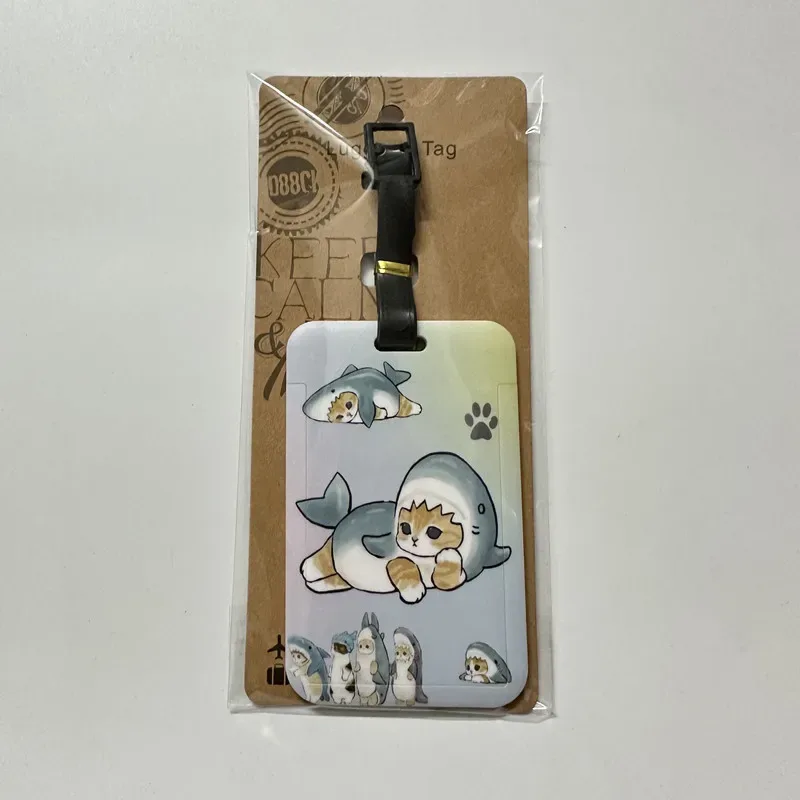 nouvelle étiquette de bagage mignonne en forme de requin et de chat, porte-carte de bus en pvc de dessin animé, housse portable pour valise de voyage, étiquette anti-perte, étiquette d'adresse