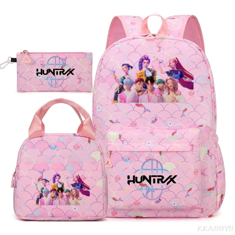 nouveau sac à dos kpop demon hunters huntr/x, 3 pièces, léger, respirant, grande capacité, pour l'école, les voyages, pour femmes, mochilas
