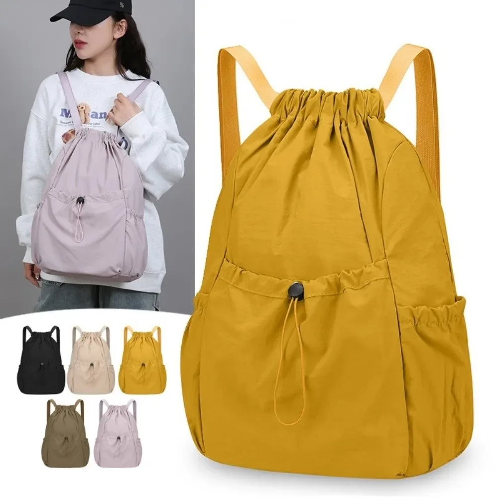 sac à dos en nylon oxford avec cordon de serrage, léger, pliable, couleur unie, grande capacité