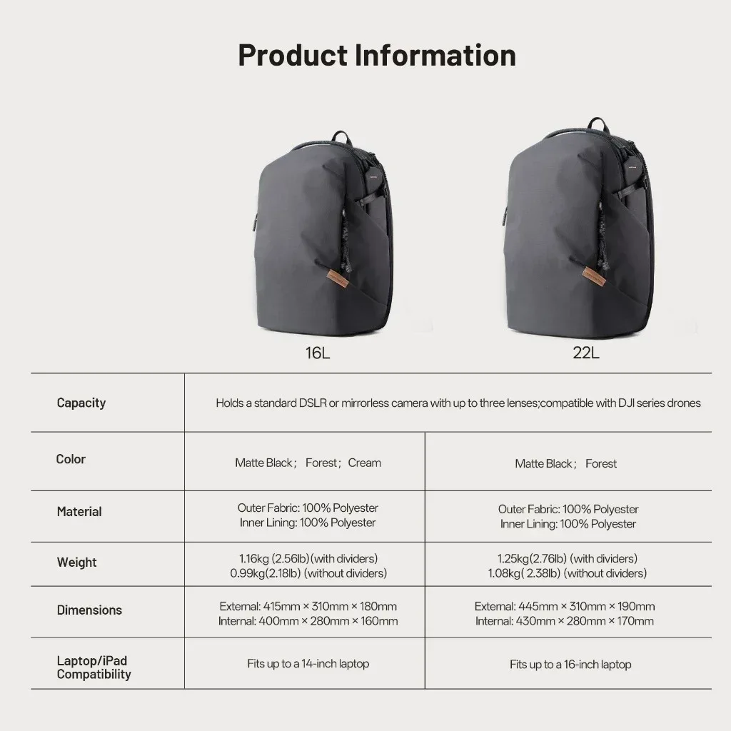 sac à dos pour appareil photo 16l 22l pour sony canon, sac pour photographe, étui pour drone dji air 4 mini 3 pro mavic 3 series