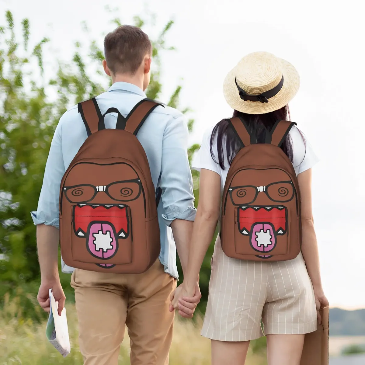 sac à dos meme domo kun pour adolescents, durable, pour étudiants, randonnée, voyage, sac à dos de jour avec motif de poupée anime, pour hommes et femmes, sacs en toile pour ordinateur portable