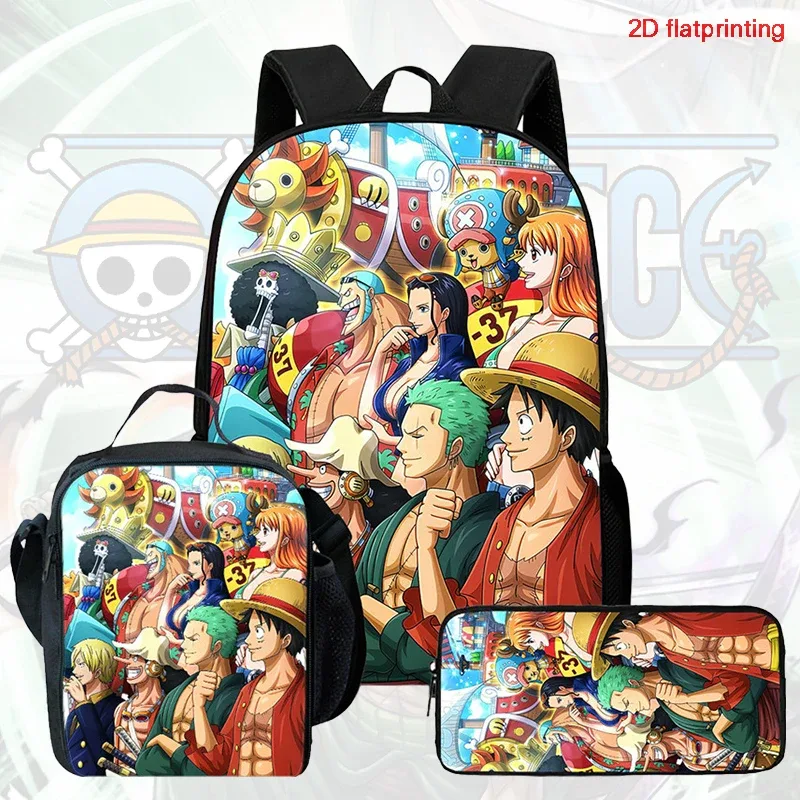ensemble de sacs à dos scolaires 3 en 1 imprimé one piece, grande capacité, léger, avec trousse et sac à lunch