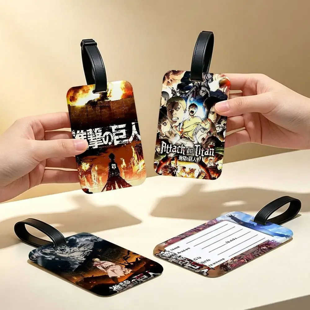 étiquette de bagage en pvc anime a-attack on titan, avec carte d'information, étiquette nominative anti-perte pour valise, sac à dos, accessoire de voyage