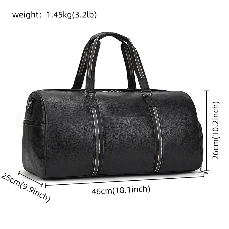 sac de voyage en cuir véritable de grande capacité pour hommes et femmes, en cuir de vache noir souple, polochon de voyage décontracté, grand sac à bandoulière pour week-end