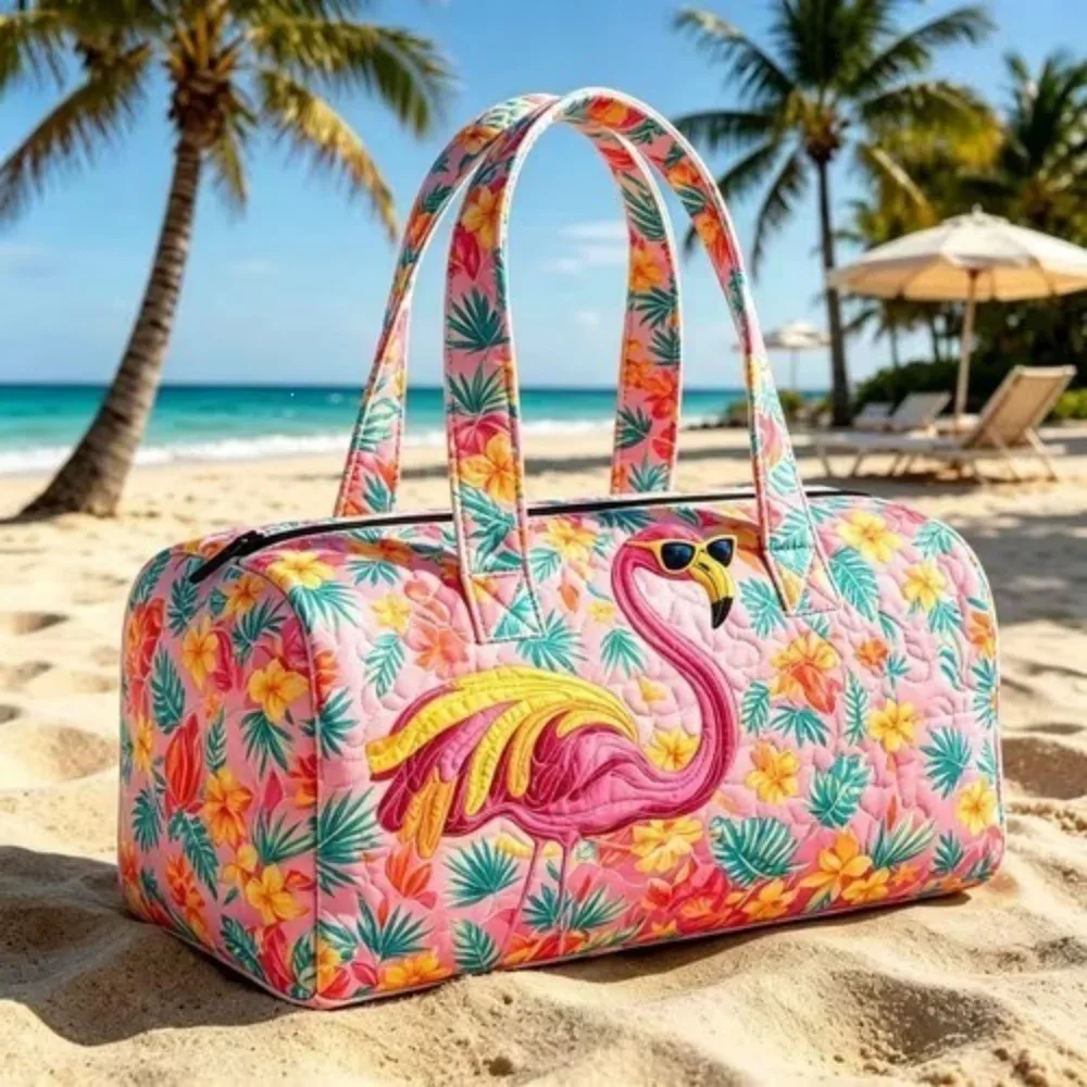 sac de voyage matelassé rose flamant rose, sac de voyage pour vacances d'été tropicales, bagage à main, sac de plage, de sport, avec un animal mignon