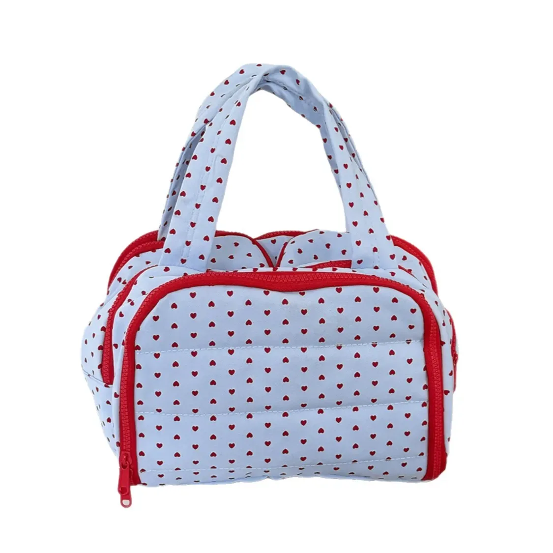 sac à cosmétiques portable à motif de cœur bleu, nouveau sac de rangement de toilette de voyage portable de grande capacité avec compartiments