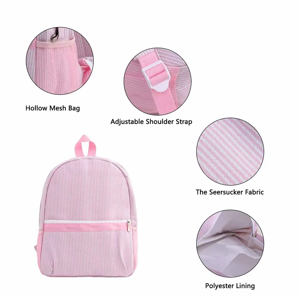 sac à dos seersucker monogrammé avec nom personnalisé, couleur bonbon brodée avec n'importe quel nom, sac de livre seersucker, sacs cadeaux uniques pour enfants