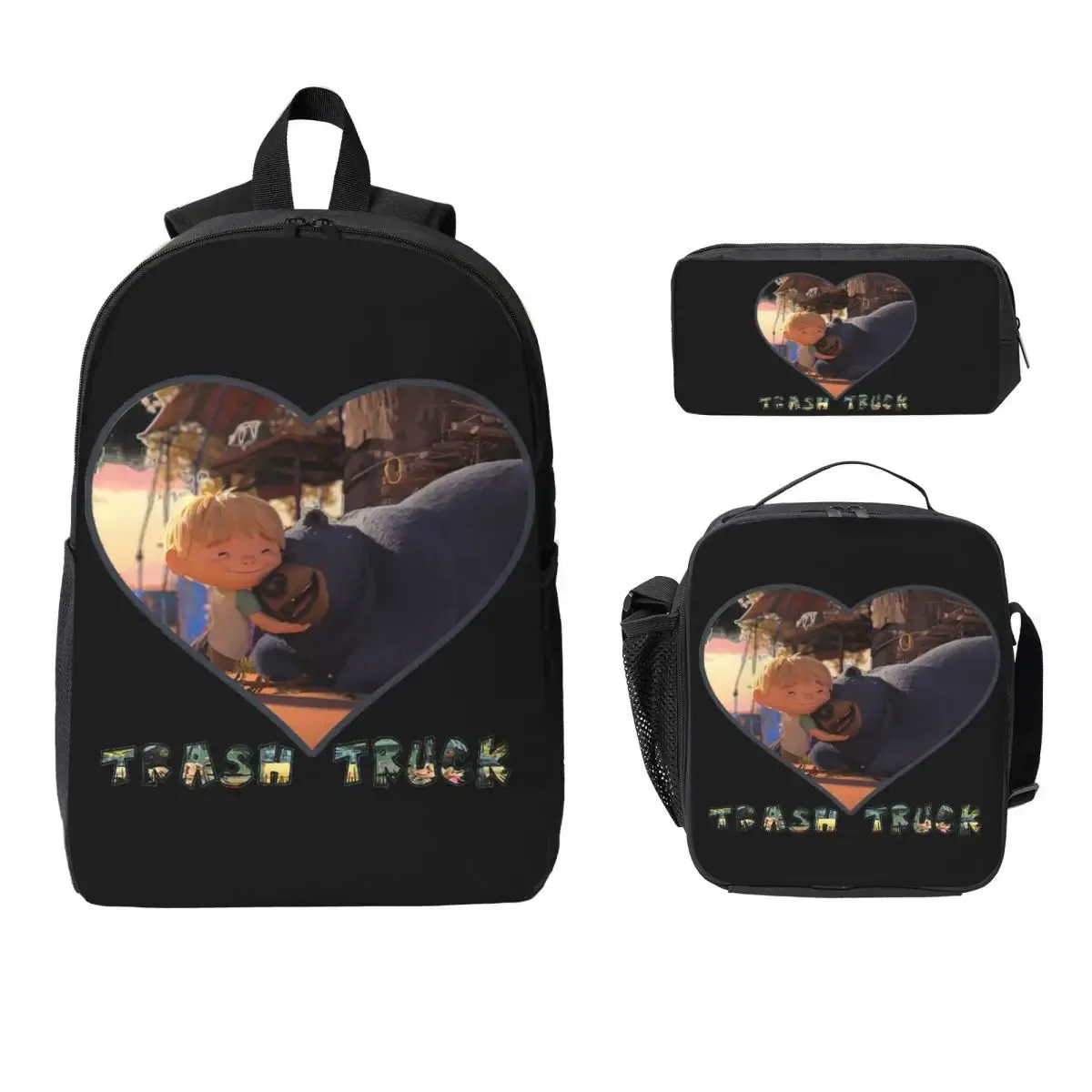 sac à dos de dessin animé hank and trash truck, sac d'école pour garçons et filles, sacs à bandoulière pour ordinateur, sac à déjeuner isolé 3ps, trousse à crayons