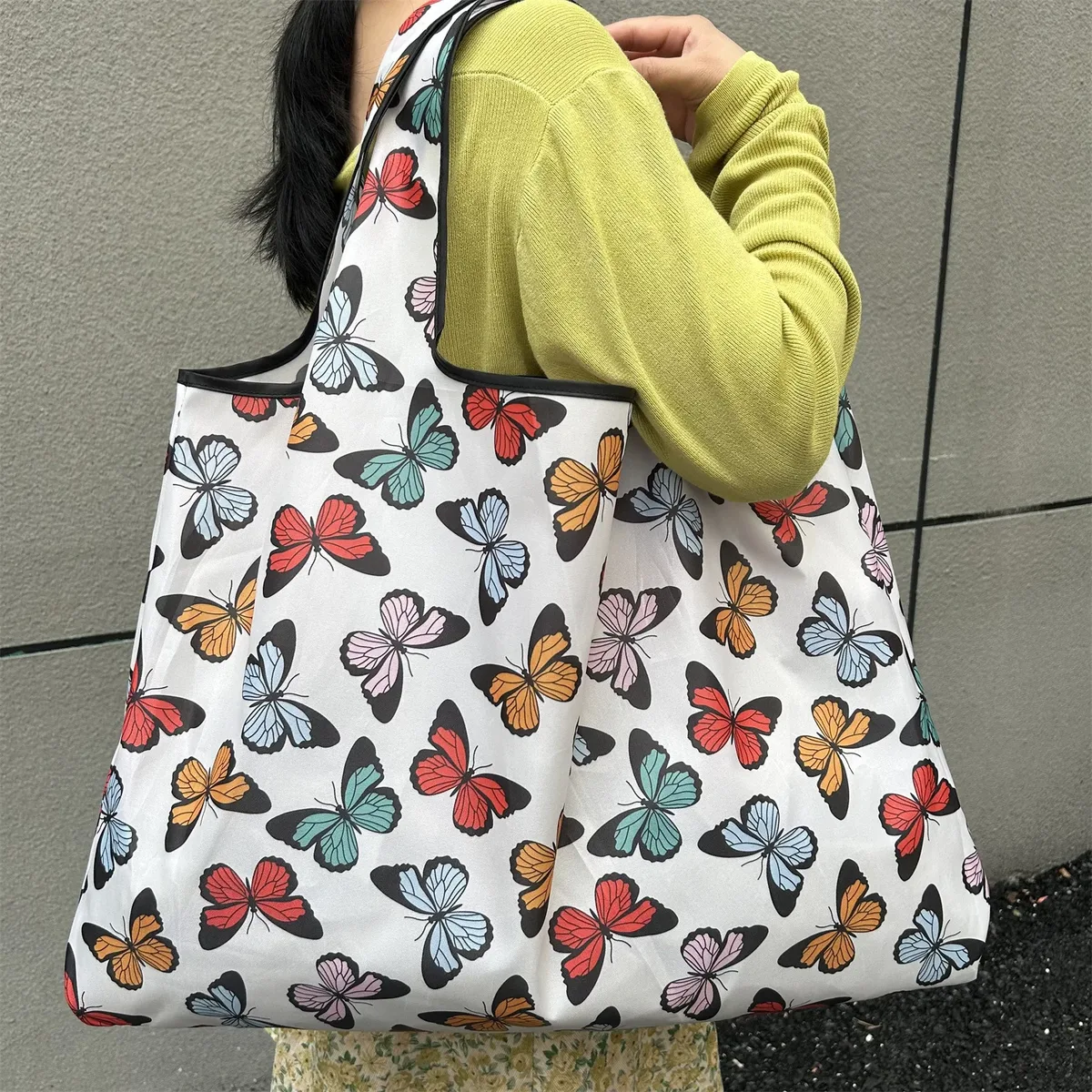 grand sac de courses pliable, nouvelle mode, sac de rangement d'épicerie réutilisable, sac à main à bandoulière portable en nylon pour voyage, fourre-tout de poche