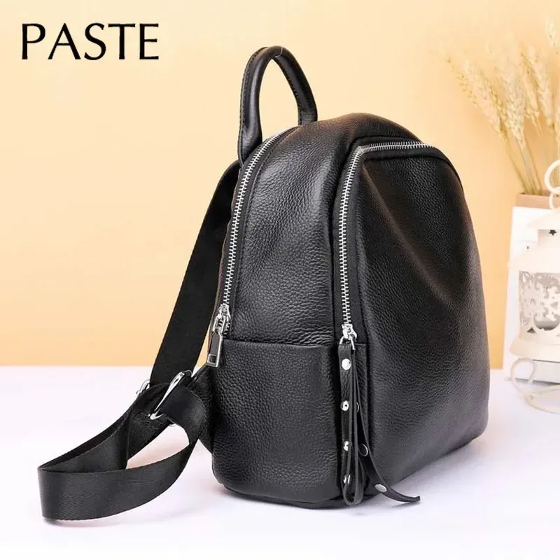 sac à dos en cuir véritable pour femme, sac de voyage décontracté pour femme, petit sac à dos de plage, cartable pour étudiants, haute qualité, noir, 03, 100%