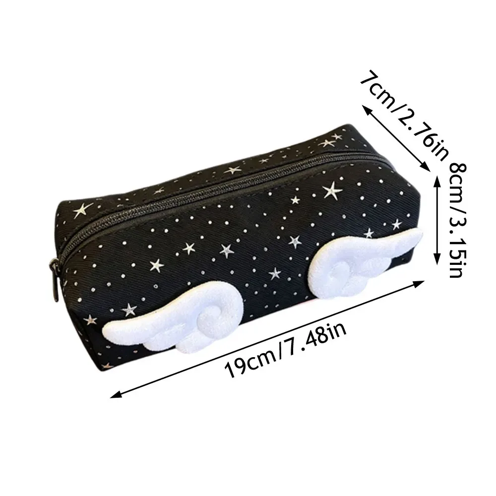 grande trousse de toilette en peluche 3d avec décor ange, pochette de maquillage portable avec sangle de transport, organiseur de voyage pour filles