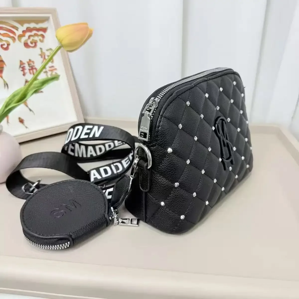 sac à bandoulière de luxe pour femme steve madden 2026, nouveau sac photo à motif losanges, sac à bandoulière décontracté de haute qualité