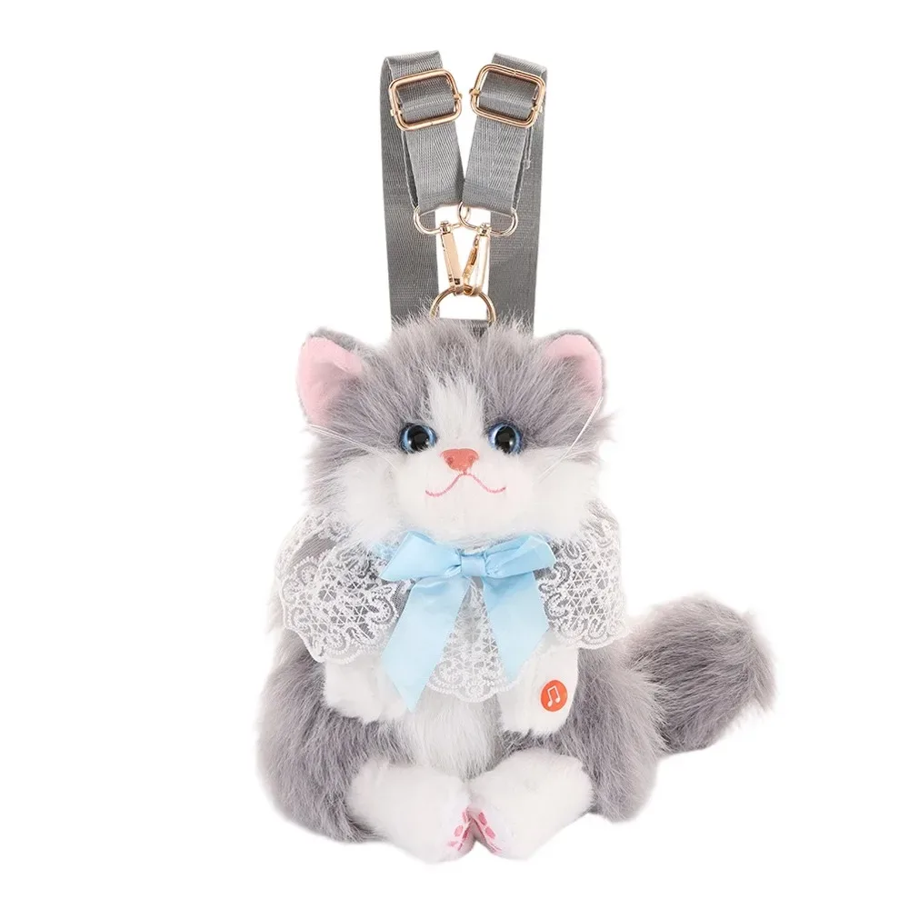 nouveau sac à dos chat réaliste en peluche, sac à dos chaton mignon et doux, sacs d'école et de voyage