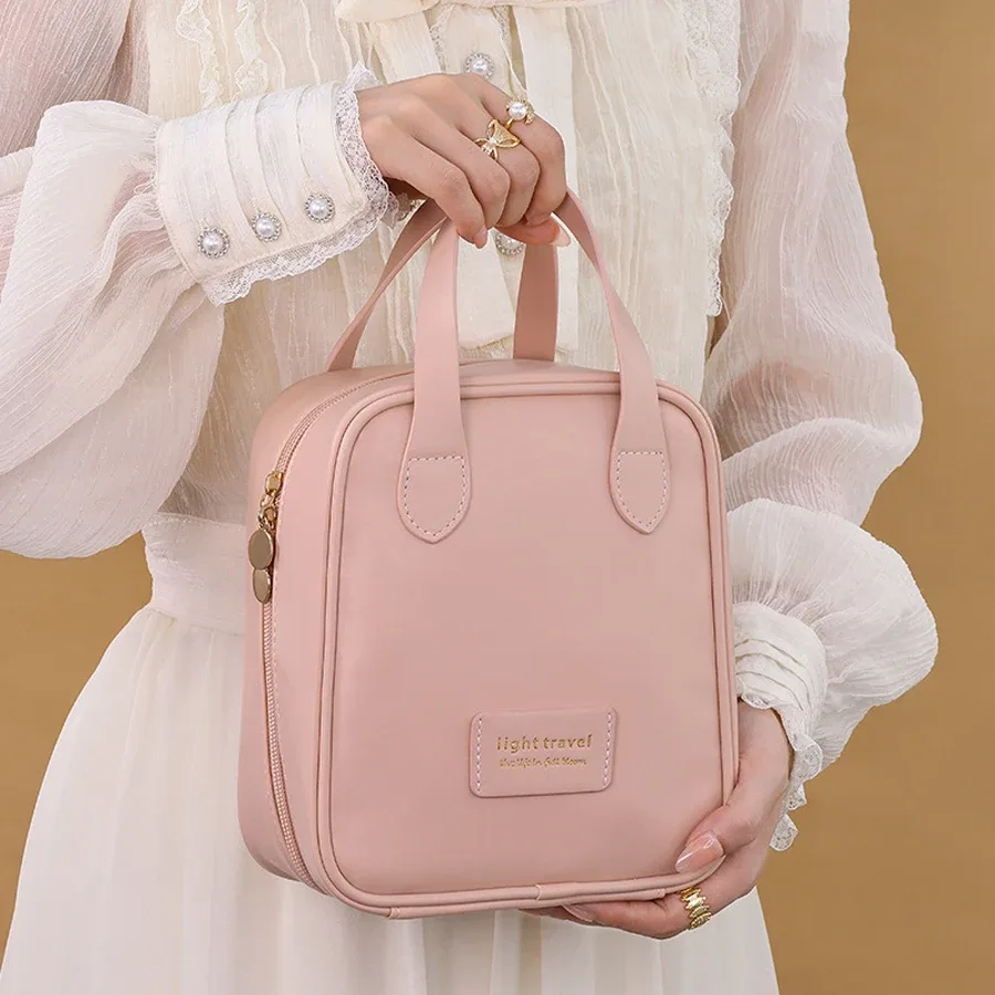 grande trousse de maquillage portable pour les voyages d'affaires, en pu imperméable, sac de rangement et de toilette portable