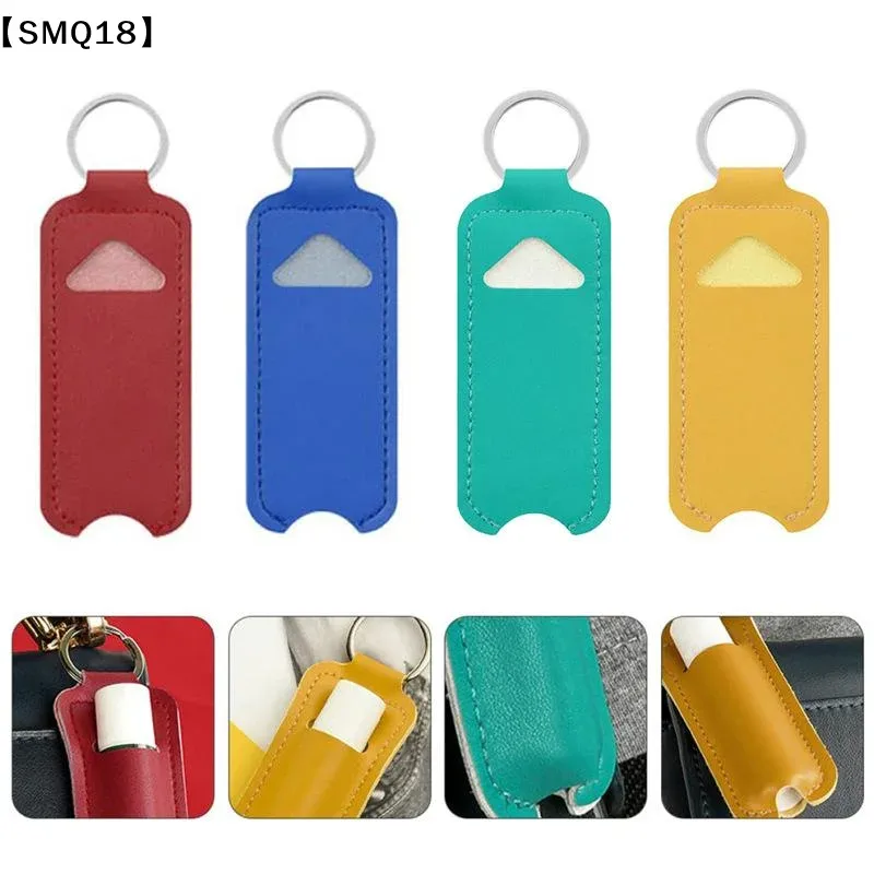 Pochette en cuir PU pour baume à lèvres, porte-clés, étui portable pour rouge à lèvres et brillant à lèvres, housse de protection pour flacon de baume à lèvres, porte-clés 【SMQ】