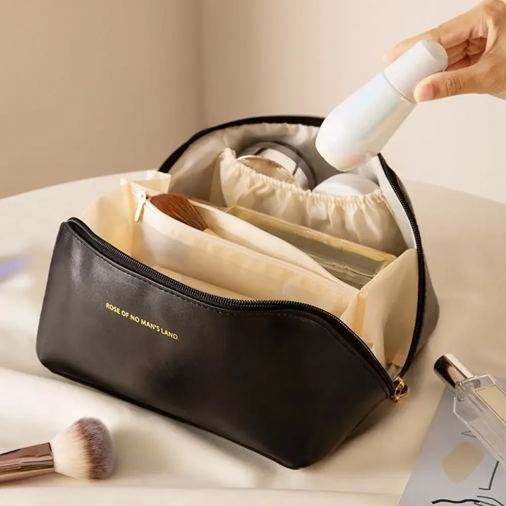 sac à cosmétiques de voyage de maquillage portable de grande capacité, organisateur avec fentes pour brosses, séparateurs, mallette de rangement multifonction