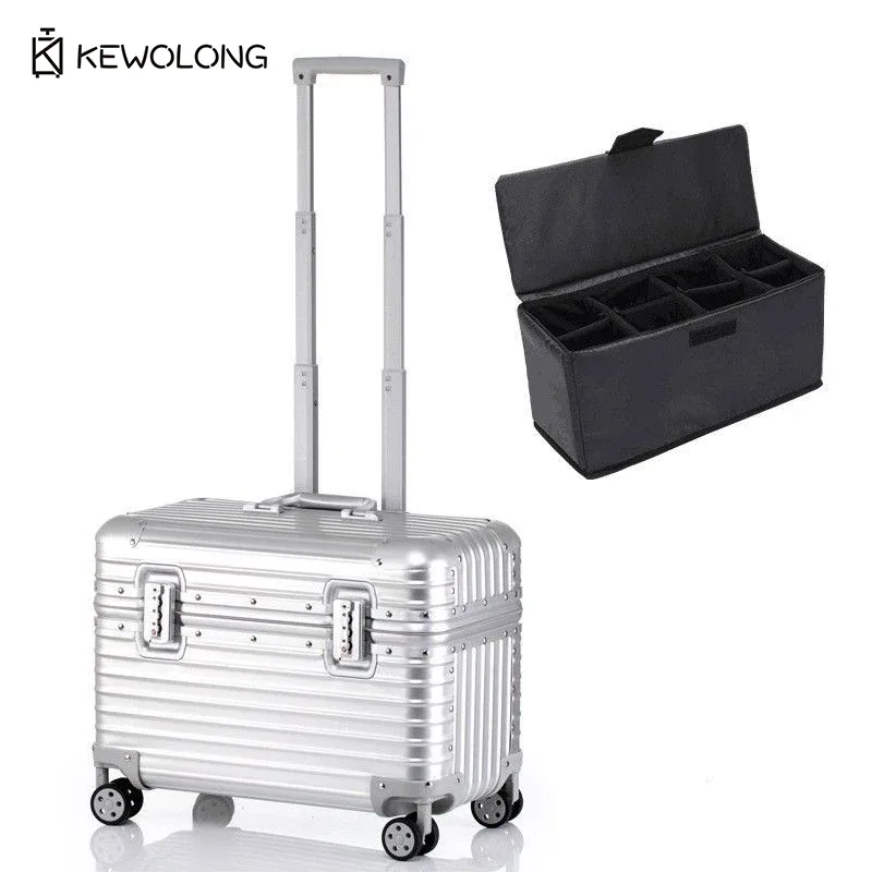 valise en aluminium à coins arrondis, bagage à main rigide à ouverture par le haut avec roulettes à 360 degrés °   roues pivotantes, chariot de photographie gearphotography