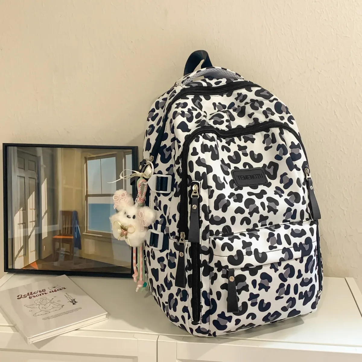 nouveau sac à dos double épaule style harajuku imprimé vache et léopard, léger, pour les élèves du collège et du lycée