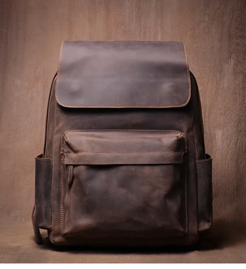 luokir haute qualité en cuir véritable sac à dos vintage crazy horse peau de vache sac d'école de luxe ordinateur sac à dos pour ordinateur portable 15 pouces