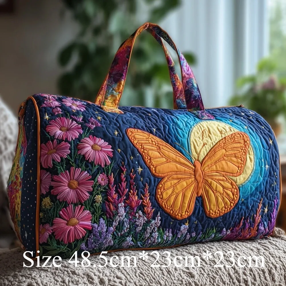 sac de voyage matelassé imprimé papillons et fleurs 3d, grande capacité, sac de voyage pour femme, bagage de week-end, sac de nuit