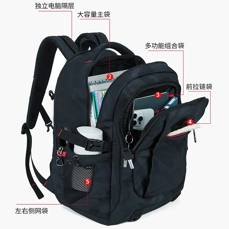 Sac à dos pour ordinateur portable de 17 pouces - Convient pour les voyages, résistant à l'eau, style universitaire, modèle pour homme, sac pour ordinateur portable, vert camouflage, Bac
