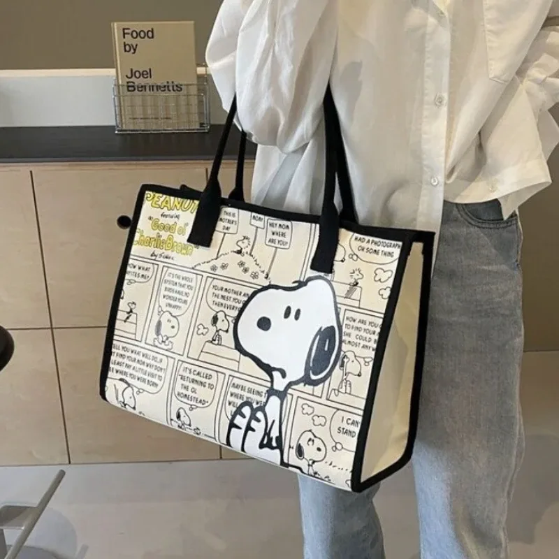 sac à bandoulière snoopy grande capacité pour femme, sac en toile polyvalent, sac fourre-tout pour étudiant, sac à main pour les sorties