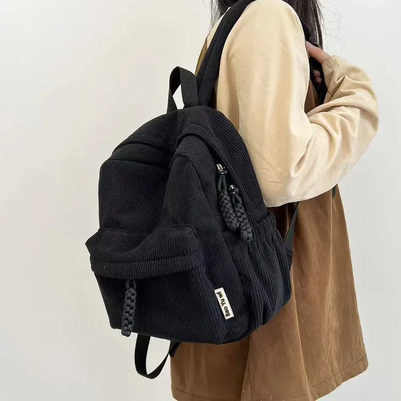 sac à dos en velours rayé pour femmes, petit sac à dos de voyage en velours côtelé pour étudiantes, nouvelle mode 2025
