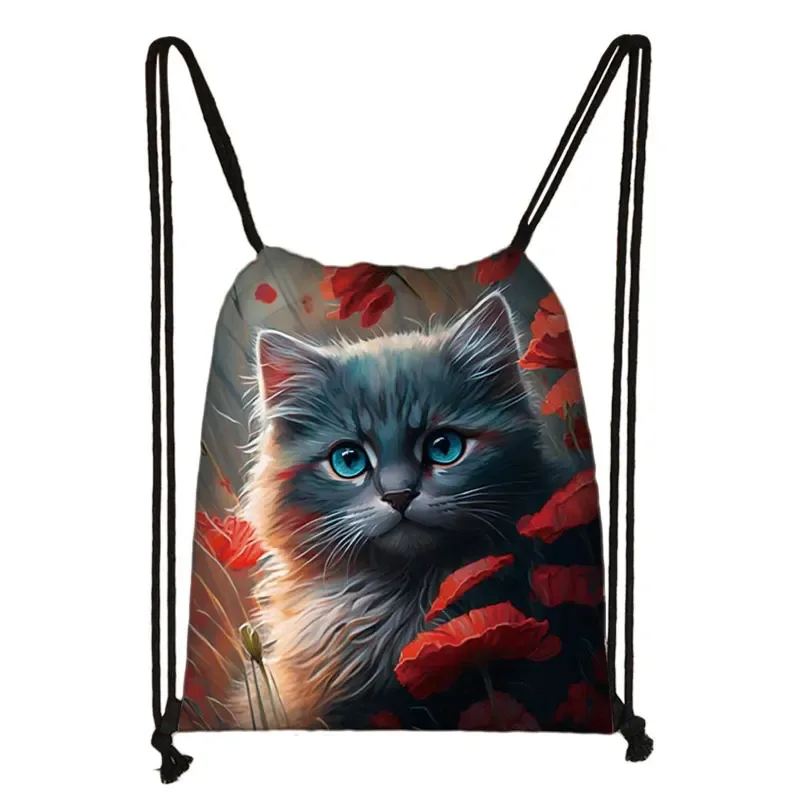 sac à dos imprimé chaton mignon pour femmes, sacs à cordon de serrage chat siamois, sac à bandoulière décontracté pour adolescents, sacs à livres de voyage, porte-chaussures