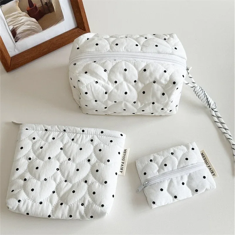 nouveau sac de maquillage à points blancs pour femmes et filles, petit grand pinceau à rouge à lèvres, pochette cosmétique, mini portefeuille portable, porte-monnaie