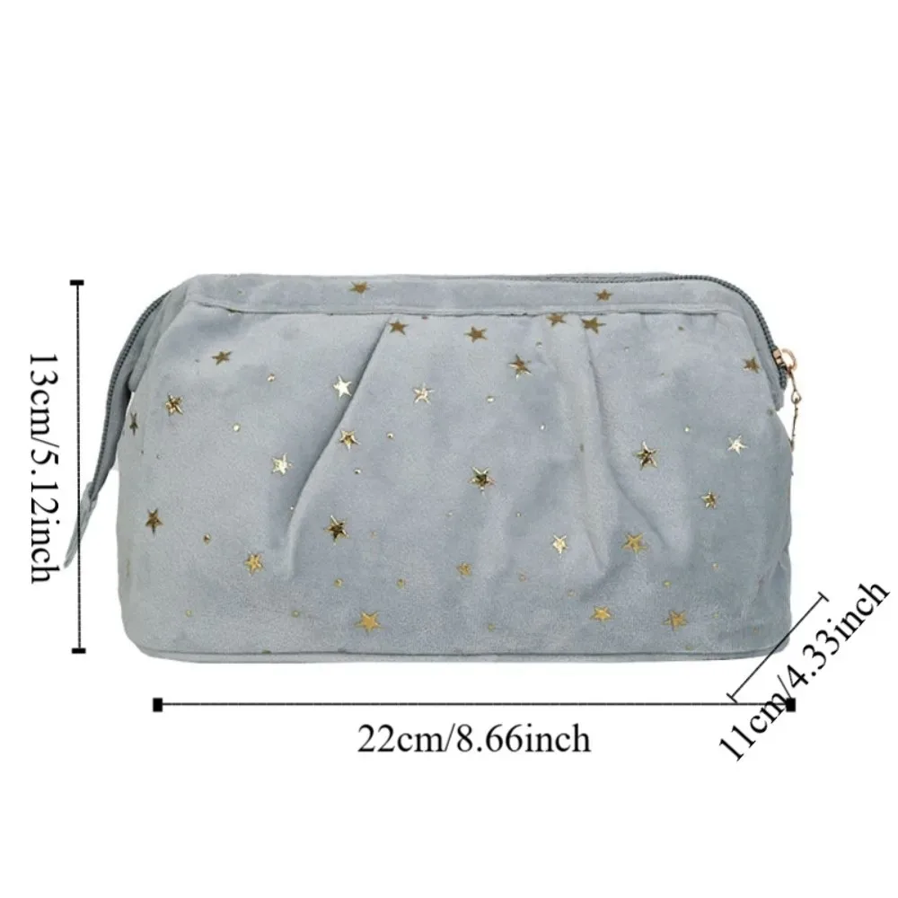 trousse de maquillage en velours bronzing stars, grande capacité, forme coquille, avec fermeture éclair, pochette de toilette, sac à main, trousse de voyage
