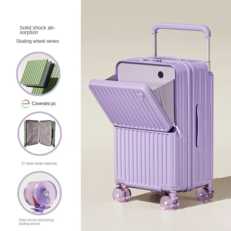 valise de voyage à tige de traction large, cinq roues, porte-bagages de 28 pouces, grande capacité, ouverture avant, pochette d'ordinateur, valise de cabine de 20 pouces